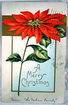 Antique Embossed Postcard A Merry Christmas Poinsettia 1913 1 Cent Stamp - £3.98 GBP