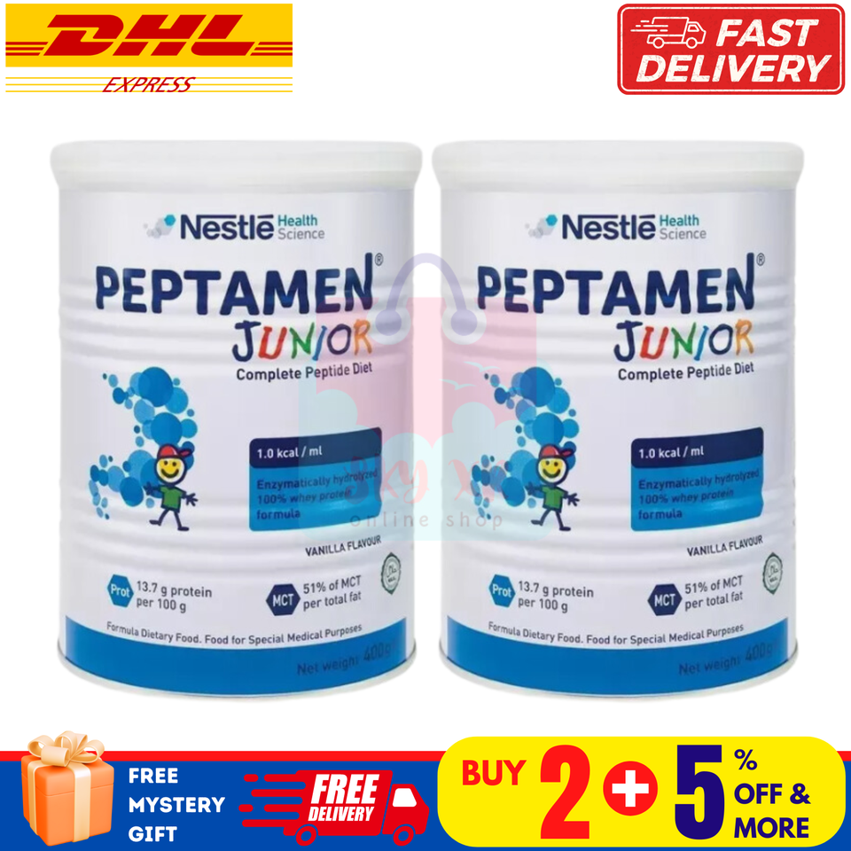 2 X Nestle PEPTAMEN JUNIOR Complete Peptide Diet Vanilla Flavor 400g - $96.71