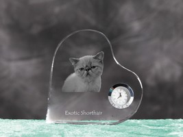 Exotic Shorthair - crystal clock in the shape of a heart with the image of a cat - £42.35 GBP