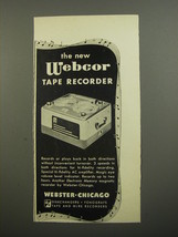 1952 Webster Chicago Webcor Tape Recorder Advertisement - £14.52 GBP