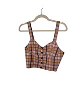 Zara Plaid Size Large Neutral Cropped Smocked Summer Vacation Retro Faux... - $331.20 MXN