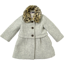 Crewcuts J Crew Girls Faux Fur Collared Wool Blend Coat Size 3 Gray G8329 - £24.73 GBP