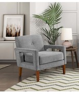 Modern Gray Chenille Armchair - Pocket Coil Living Room Chair Solid Wood... - $6,976.27 MXN