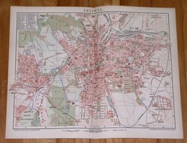 1900 Original Antique City Map Of Leipzig Saxony With Street Index / Germany - £22.34 GBP