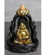 Golden Laughing Buddha Hotei On Black Cloud Lotus Backflow Incense Cone ... - $327.37 MXN