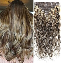 BEQUEEN Clip in Human Hair Extensions Real Human Hair 8pcs 120g Body Wav... - $74.25