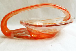 Mid Century Hand Blown Art Glass Orange Clear Swan Coin Candy Dish Bowl 7&quot; - £31.96 GBP