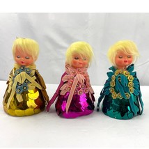 VTG Set of 3 Dolls Christmas Ornament Retro 1970s Girl Sequin Topper MCM  - £25.65 GBP