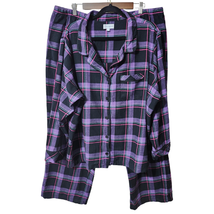 Pajamagram 2X  Blackberry Plaid Flannel Button-Front Pajamas Set  - £18.68 GBP