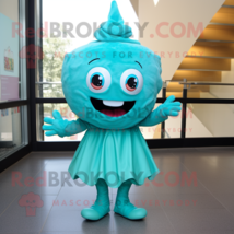 Turquoise Cupcake mascot costume character dressed with a Sheath Dress and Foot  - $1,319.00