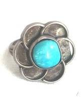 Vintage Sterling Silver Southwest Tribal Turquoise Flower Ring Size 6 6.3g - £45.89 GBP