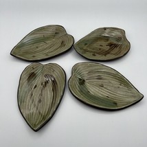 Studio Art Pottery Palm Leaf Dishes Trays Set Of 4 Handmade Signed Green Brown - £19.56 GBP