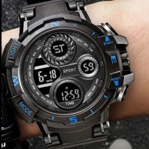 Black Digital Sports Watch for Men Waterproof Outdoor Chronograph Free S... - £13.26 GBP