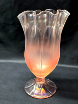 Vintage FENTON 9&quot; Opalescent Textured VELVA ROSE Handkerchief Vase - SIGNED - $44.53