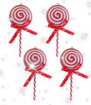 Red And White Swirl Lollipop Ornament Set 4 Christmas 5” Christmas Ornaments - £15.56 GBP