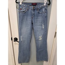 BCBG Max Azria Jeans Size 6 Blue Distressed Straight Leg 100% Cotton Denim - $45.00