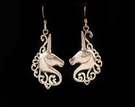 Large sterling earrings - Magical Unicorn - silver Mystical Fantasy dangle earri - £75.13 GBP