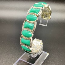 Womens Boho Jewelry Monet Turquoise &amp; Silver Stretchy Cuff Bracelet - £11.67 GBP