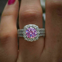 Engagement Ring Halo Round in Pink Moissanite 2,50 CT with... - £96.64 GBP