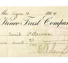 1914 Kineo Trust Company Bank Check E.A. Sampson Dover Maine Signed 6267... - $369.57 MXN