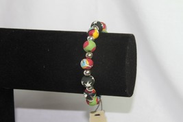 Bracelet (New) MULTI-COLORED Clay Beads W/ Silver Beads - Stretch - Handmade - £11.28 GBP