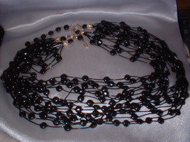 Vintage Jewelry Black Plastic Multi-strand Necklace - £9.58 GBP