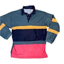 Vintage Mens M/L Color Block Rugby Long Sleeve Polo Shirt Faded Green Re... - $28.90