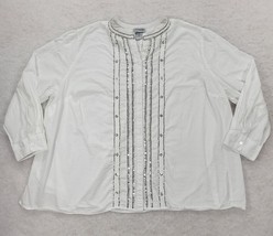 Catherines Boho Sequin Embellished Button Up Tunic Shirt Plus Sz 2X White India - $14.79