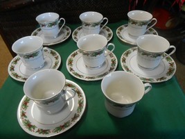 Lynns China St.Maria Holiday Christmas..Set Of 7 Cups &amp; Saucers &amp; 1 Free Cup - £34.72 GBP