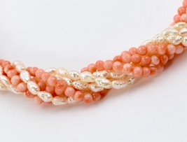 Multi Strand Pink Coral Rick Pearl Necklace 17.5&quot; Sterling Silver Vermei... - $84.99