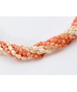 Multi Strand Pink Coral Rick Pearl Necklace 17.5&quot; Sterling Silver Vermei... - $115.73 CAD