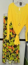 NWT LULAROE Medium Neon Feathers Slinky Maxi Skirt/3XL Yellow Ribbed Lynnae Top - £69.97 GBP
