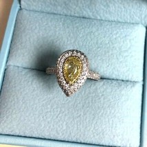 GIA 1.81CT Natural Fancy Intense Yellow Pear Diamond Ring 18k White Gold - £5,143.79 GBP