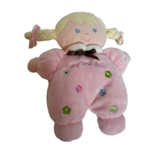 Child Of Mine My First Doll Plush Pink Blonde Blue Eyes Baby Rattles Braids 8” - £8.54 GBP