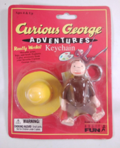 Vintage Curious George Adventures Keychain Fig w/ Big Yellow Hat -1998 Basic Fun - $7.85