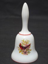 Vintage WESTMORELAND 5.25&quot; Glass Bell Hand Painted Cardinals On Milk White - $246.22 MXN