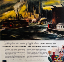 1947 Maxwell House Coffee Advertisement New York City Harbor Vintage DWWW8 - $556.66 MXN