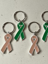 Lot of Pink or Green Ribbon for a Cause Rubber Key Chain Backpack Decora... - £9.00 GBP