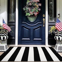 Black And White Outdoor Rug Stripe For Layered Door Mats Porch/Front Door - £31.96 GBP