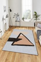 LaModaHome Area Rug Non-Slip - Blue Triangle Drawing Soft Machine Washable Bedro - £25.53 GBP+