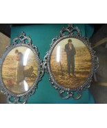 Antique Bubble Glass Framed Pictures FARMER and FREE Wife (cracked glass) - £23.38 GBP