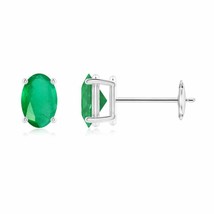 Natural Emerald Solitaire Stud Earrings for Women in 14K Gold (Grade-A , 6x4MM) - £287.04 GBP