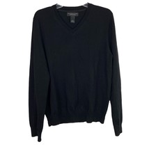 Bloomingdales Merino Wool Sweater Mens S Long Sleeve V Neck Versatile Black - £14.35 GBP