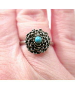 Silver Tone &amp; Faux Turquoise Flower Ring Adjustable - $9.00