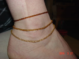 Anklet 3 strands of 3 shades of Gold made of Czech Preciosa beads very sexy - $10.00