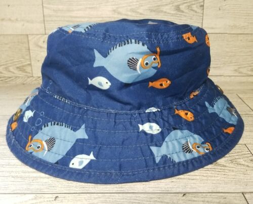 GUC Gymboree Fishes 0-3 months Blue Fish Bucket Sun Hat with Chin Strap - $6.31