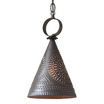 &quot;Madison&quot; Pendant - Kettle Black Punched Tin Witch&#39;s Hat Cone Down Light Usa - £83.09 GBP