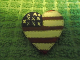 Heart Flag Country Pin in Wood Handcrafted - $7.00