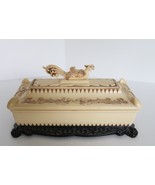 Vtg Alden Plastic Group celluloid lidded trinket box rooster &amp; dragon de... - $24.99
