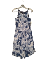 BCX Blue Fashion Dress Paisley Print Sheer Lined With Belt Size Medium - £14.79 GBP